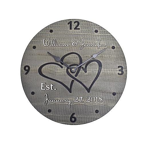 Personalized Wooden Wall Clock with Hearts