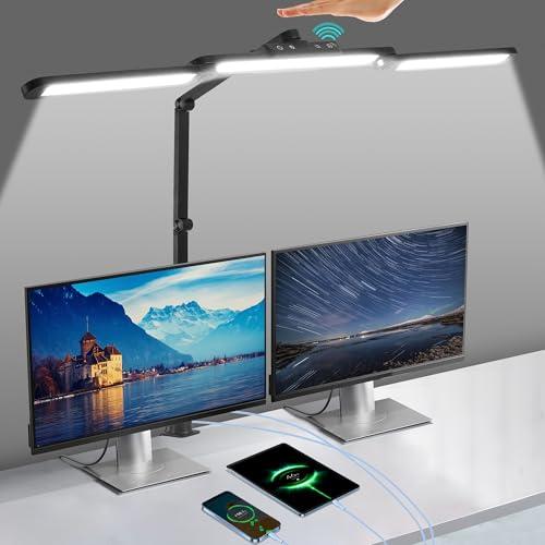 24W LED Clip-On Desk Lamp with USB Ports, Timer & 21 Dimmable Modes