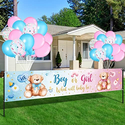 Gender Reveal Yard Sign with Balloons