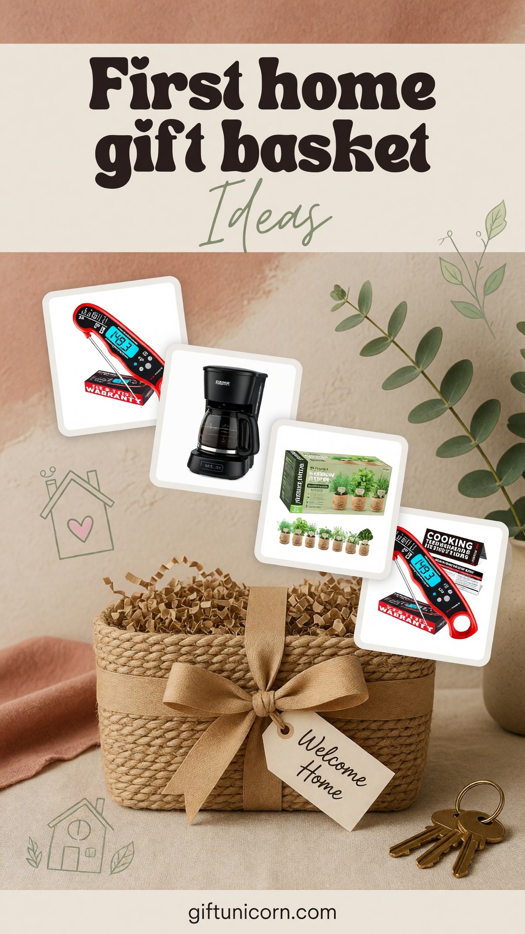 55 Best First Home Gift Basket Ideas They’ll Love - pinterest pin image