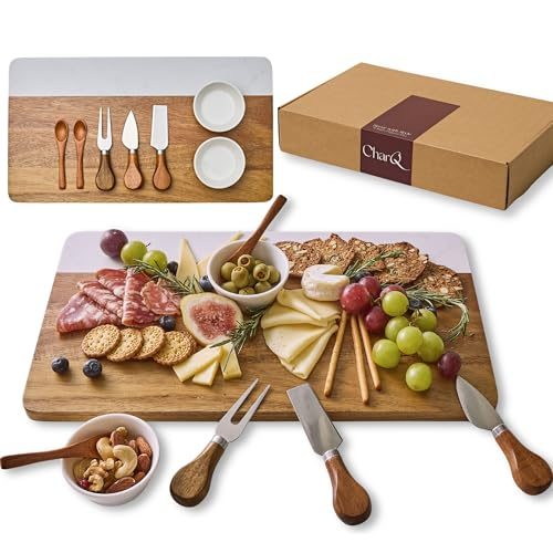 CharQ Marble & Acacia Charcuterie Board Set