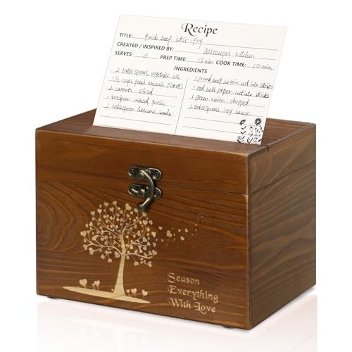 CypherX Vintage Wooden Recipe Box Set