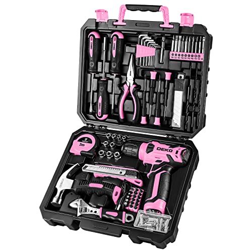 DEKOPRO Pink Cordless Drill Home Tool Set