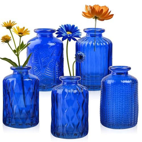 ELEGANTTIME Cobalt Blue Glass Bud Vases