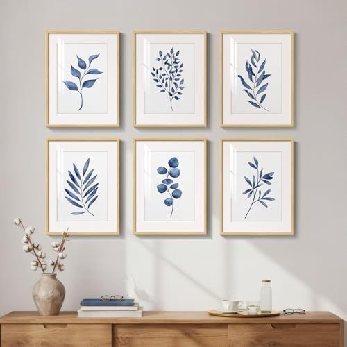 Framed Minimalist Blue Botanical Wall Art