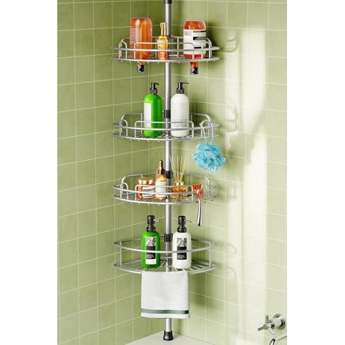 HAMITOR Corner Shower Caddy Tension Pole