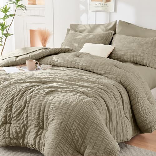 HYMOKEGE Linen Seersucker Comforter Set