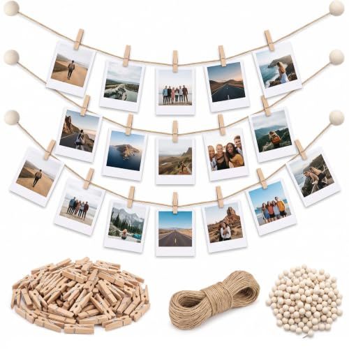 Hanging Photo Display with Wooden Clips
