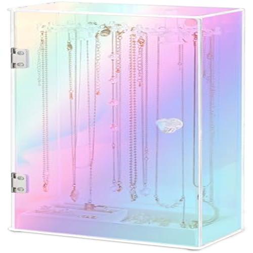 Jenseits Acrylic Jewelry Organizer with Velvet Tray - Rotating Necklace and Bracelet Display Stand, Gift for