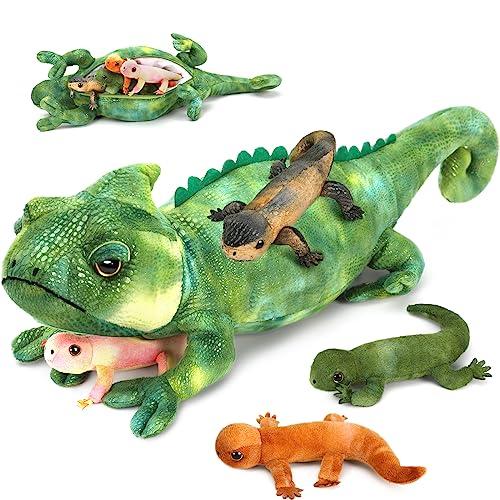 Karister Lizard Plush with 4 Babies - Stuffed Chameleon & Iguana Toy for