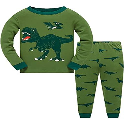 Kids' Glow-in-the-Dark Space Pajamas - Dinosaur Rocket 2-Piece Set,