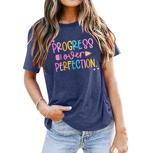 LUKYCILD Progress Over Perfection Teacher Tee