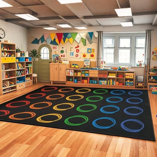 Large Colorful Circle Classroom Rug