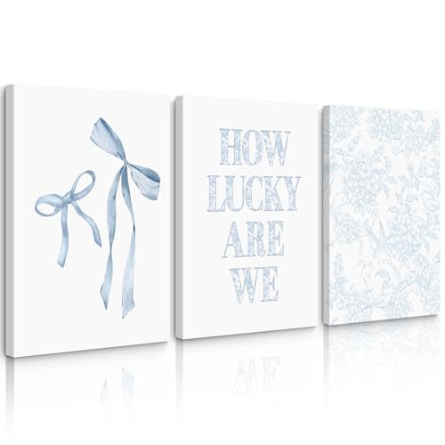 Light Blue Bow Floral Canvas Wall Art Set