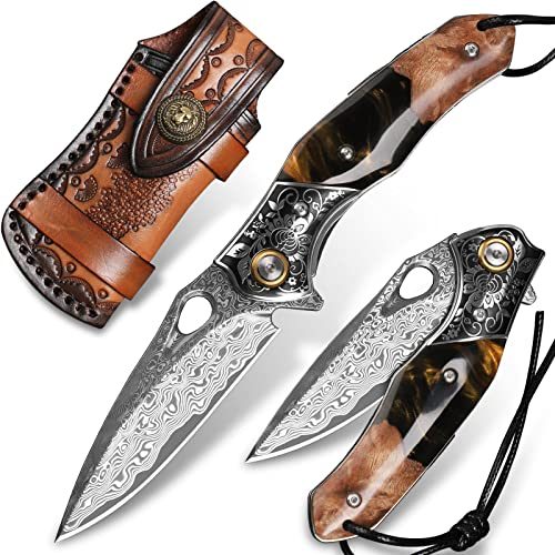 Minowe Damascus Steel Folding Knife