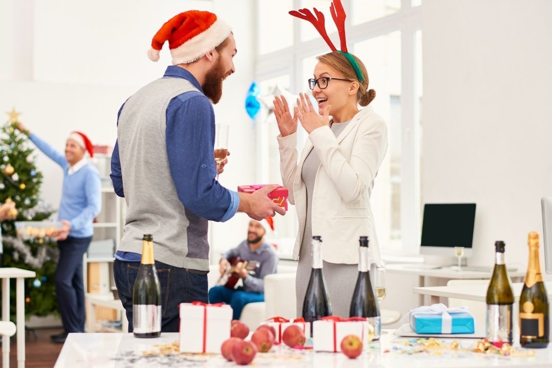 boss giving his staff a present