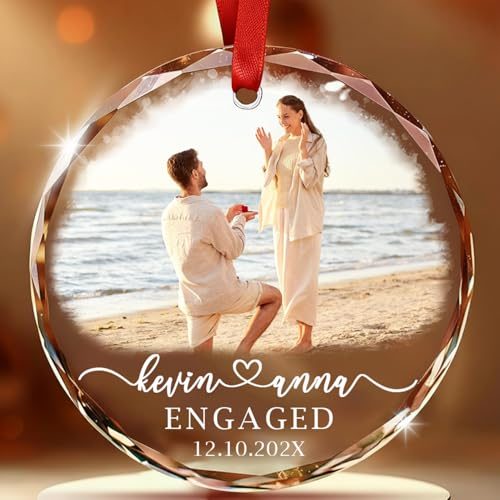 Personalized Engagement Glass Ornament w/Photo