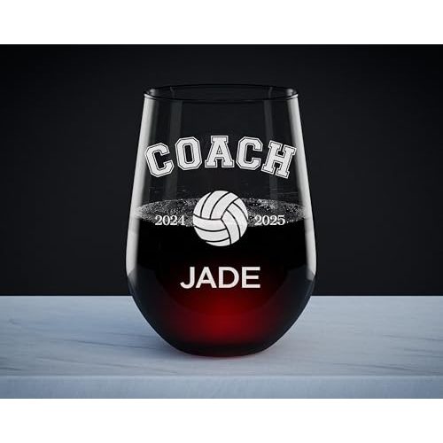 Personalized Volleyball Coach Wine Glass