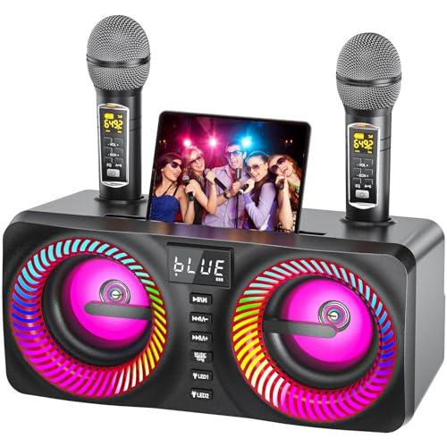 Portable Karaoke Machine with 2 Wireless Microphones and Bluetooth Speaker for Home Parties