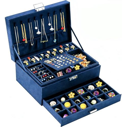QBestry Navy Velvet Jewelry Box