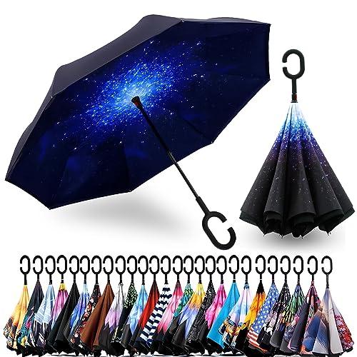 SIEPASA Double Layer Inverted Umbrella with C-Shaped Handle - Windproof & UV