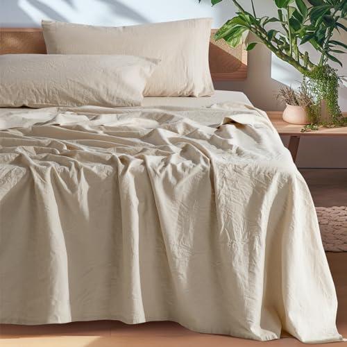 SONORO KATE 100% French Linen King Sheets, Breathable, Durable, Anti-T