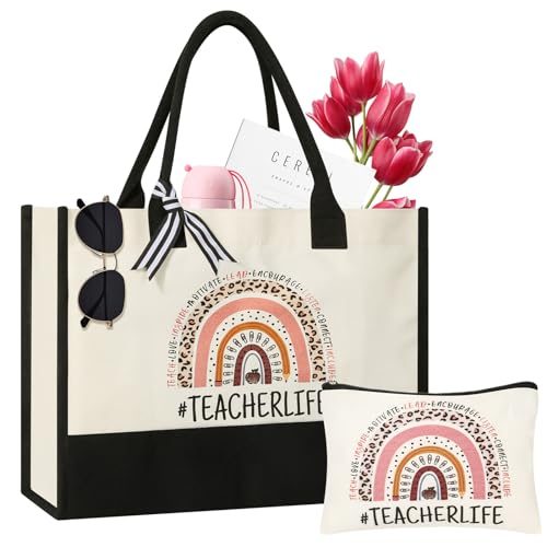 Tecanne Teacher Canvas Tote & Makeup Bag