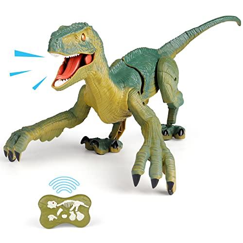 VERTOY Remote Control Walking Velociraptor - Dino Toy with Lights & Sounds for Kids