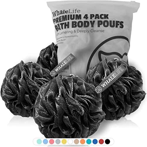 WhaleLife Charcoal Shower Puff 4-Pack - Large Bath Loofahs