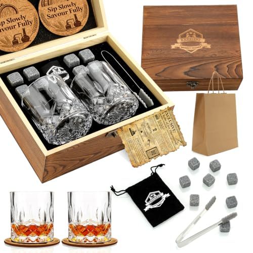 Whiskey Stones Gift Set with Wood Box