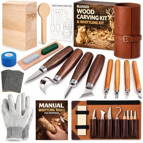 Wood Carving Whittling Kit with Leather Case