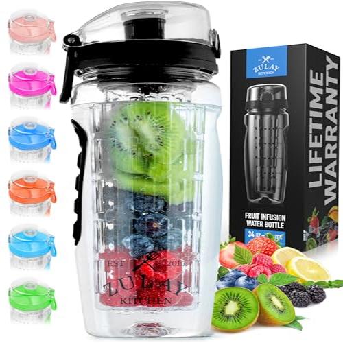 Zulay 34oz Fruit Infuser Water Bottle - Onyx Black