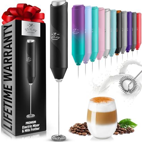 Zulay Kitchen Mini Stainless Steel Milk Frother - Battery Operated Drink Mixer - Black