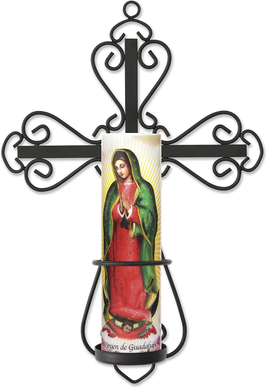 metal cross wall with lady of guadalupe
