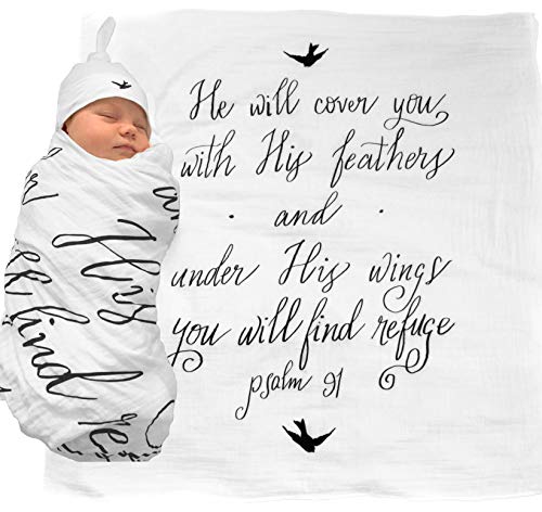 muslin swaddle and baby hat